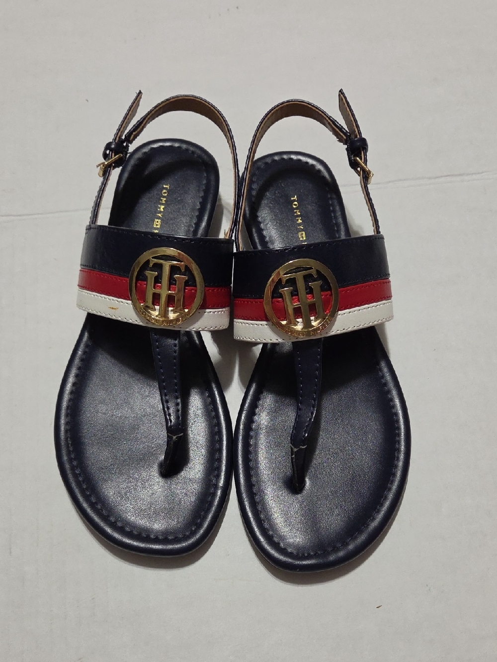 Tommy Hilfiger Navy, Red & White Logo Thong Sandals